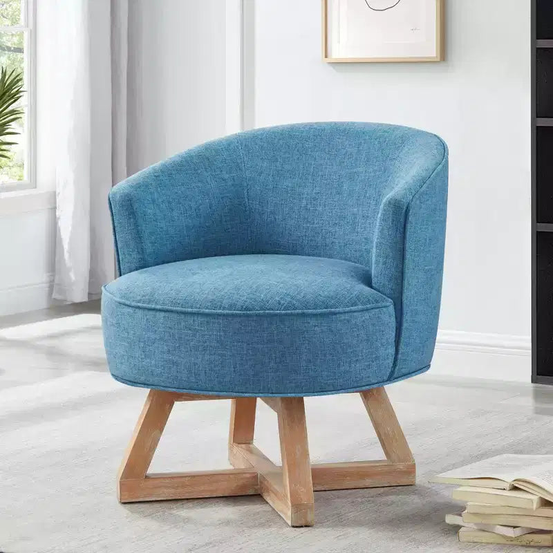Sedia Glenn Girevole a 360° in Lino con Base a Croce in Legno di Gomma