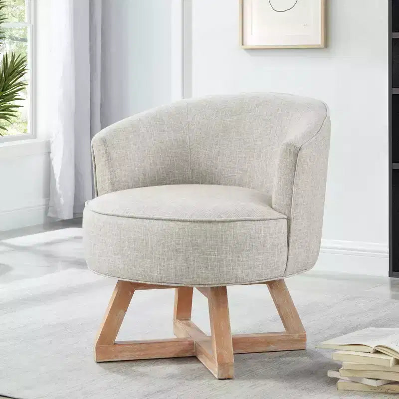 Sedia Glenn Girevole a 360° in Lino con Base a Croce in Legno di Gomma