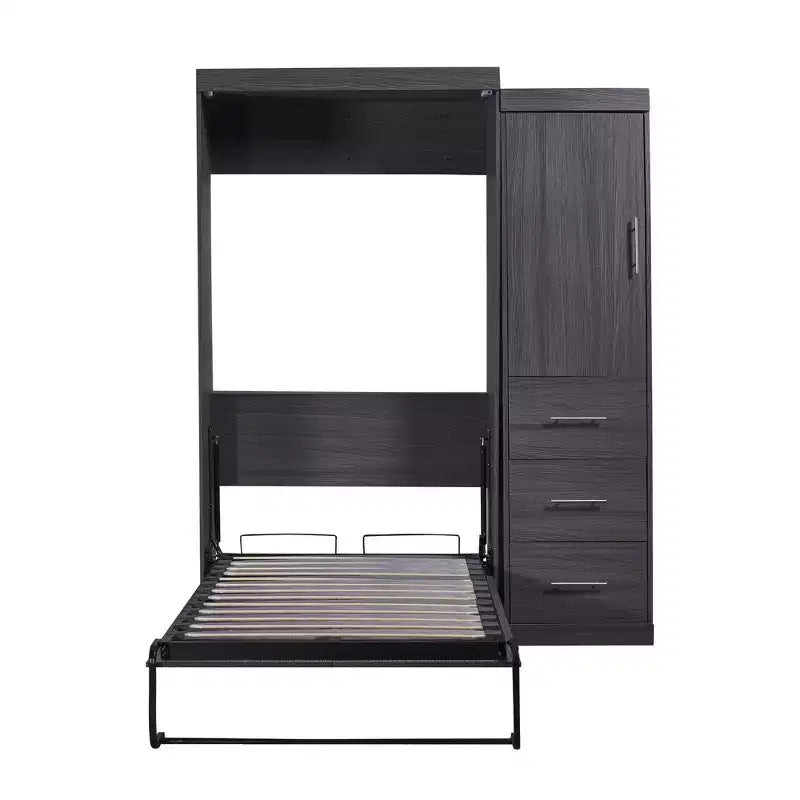 Letto a scomparsa in legno con armadio e cassetti