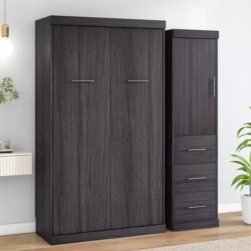 Letto a scomparsa in legno con armadio e cassetti