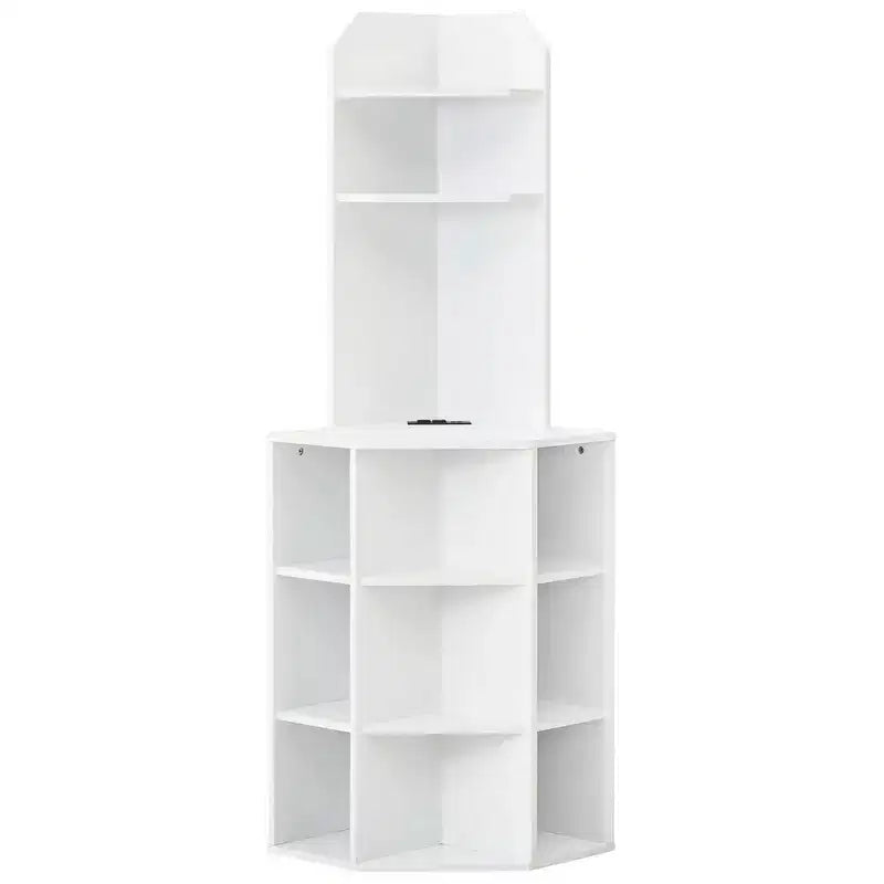 Scaffale angolare a 6 ripiani, Libreria angolare alta 160 cm con 2 porte USB e stazione di ricarica Marrone/Bianco