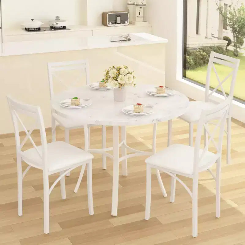 Tavolo da pranzo rotondo da 36 pollici per 4 persone, piano in finto marmo con gambe in metallo per cucina, piccoli spazi