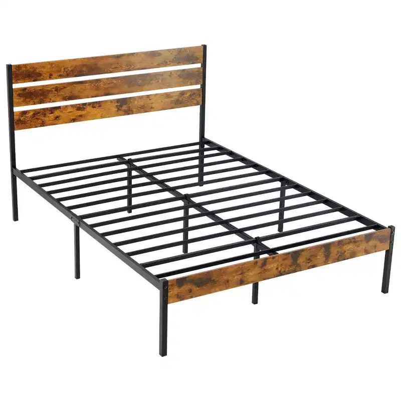 JIONJOY Brown Metal Bed Frame with Headboard and Footboard, 800LBS Sturdy Slats Support, Box Spring Free & Ultra-Quiet