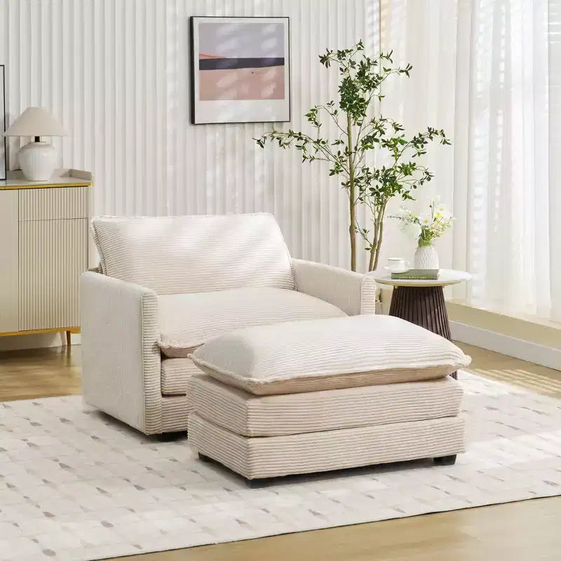 41.34 Poltrona accentata oversize in velluto a coste, poltrona divano con pouf e seduta ampia, poltrone moderne da lettura per camera da letto e soggiorno