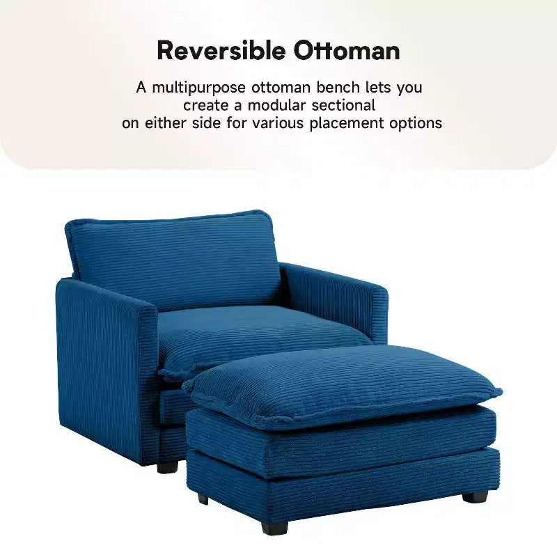 41.34 Poltrona accentata oversize in velluto a coste, poltrona divano con pouf e seduta ampia, poltrone moderne da lettura per camera da letto e soggiorno