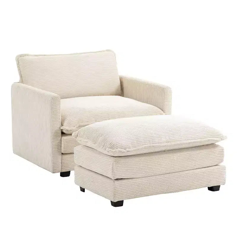 41.34 Poltrona accentata oversize in velluto a coste, poltrona divano con pouf e seduta ampia, poltrone moderne da lettura per camera da letto e soggiorno