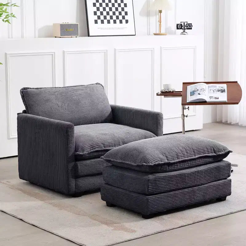 41.34 Poltrona accentata oversize in velluto a coste, poltrona divano con pouf e seduta ampia, poltrone moderne da lettura per camera da letto e soggiorno