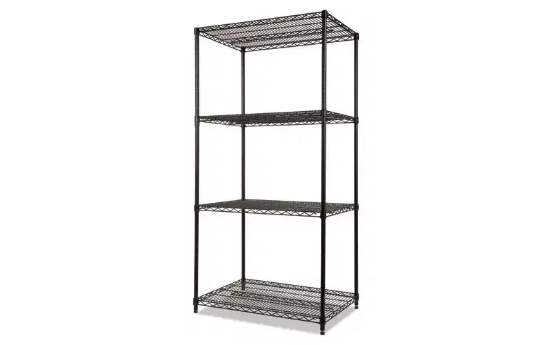 Kit Scaffalatura a quattro ripiani in filo, certificata industriale, 36l x 24p x 72h, nera