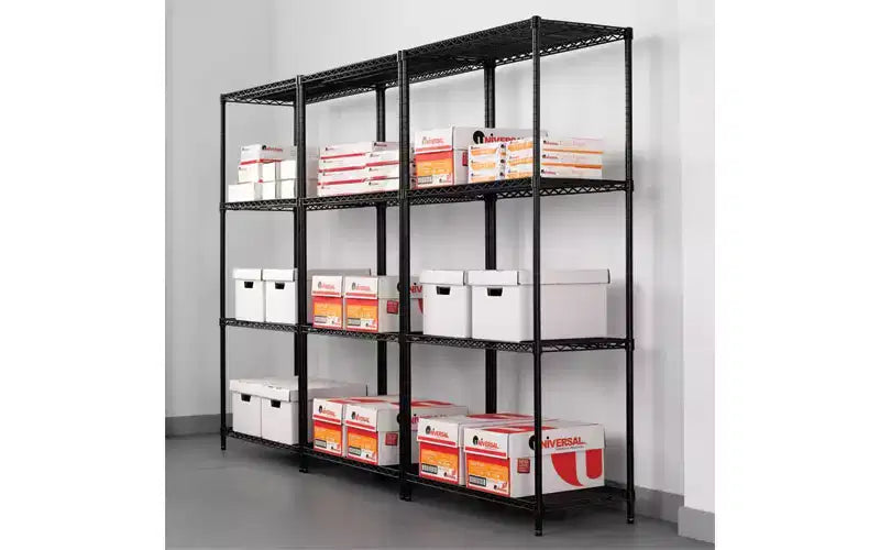Kit Scaffalatura a quattro ripiani in filo, certificata industriale, 36l x 24p x 72h, nera