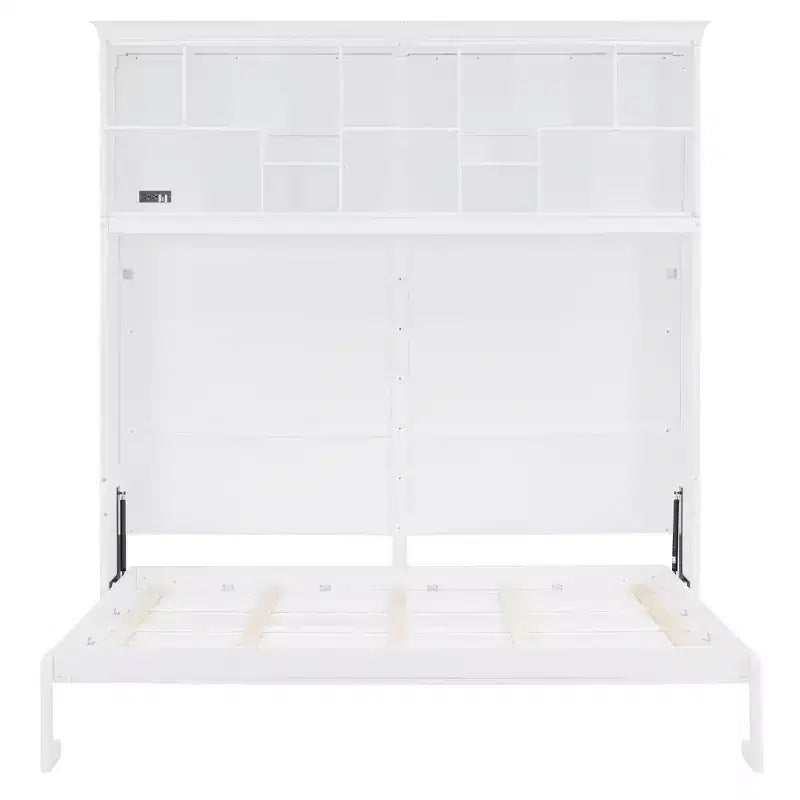 Letto a scomparsa matrimoniale Queen size dal design moderno, ripiegabile in un mobile con ripiani superiori e porte USB