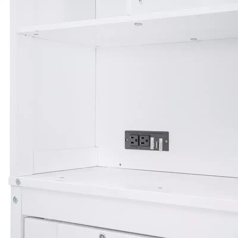 Letto a scomparsa matrimoniale Queen size dal design moderno, ripiegabile in un mobile con ripiani superiori e porte USB