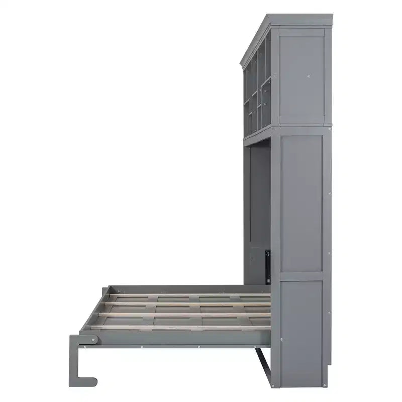 Letto a scomparsa matrimoniale Queen size dal design moderno, ripiegabile in un mobile con ripiani superiori e porte USB