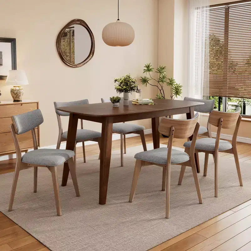 Set da pranzo imbottito in legno di gomma stile Mid-Century Modern, 7 pezzi