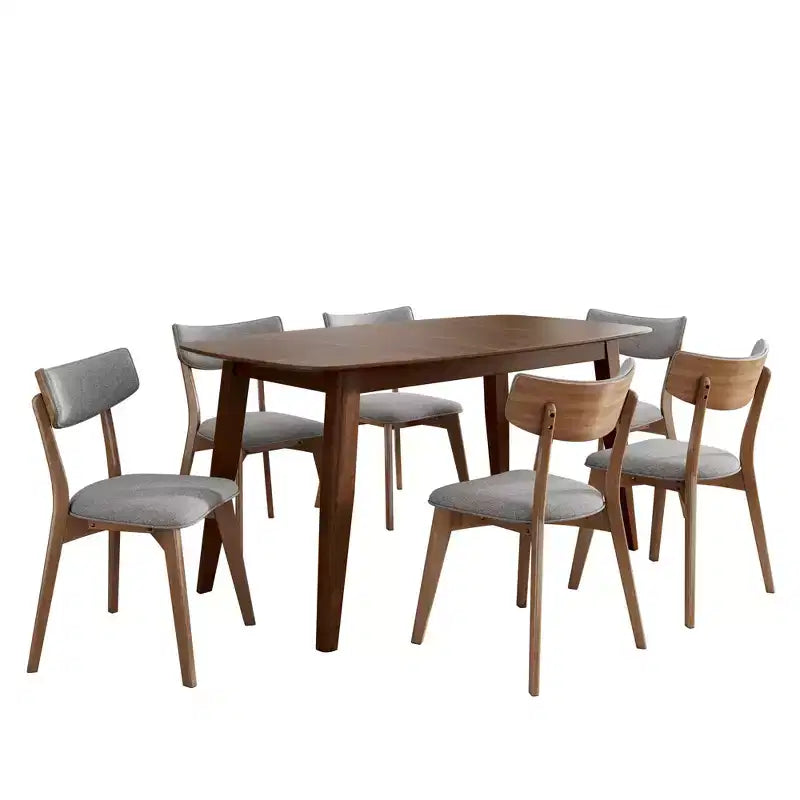 Set da pranzo imbottito in legno di gomma stile Mid-Century Modern, 7 pezzi