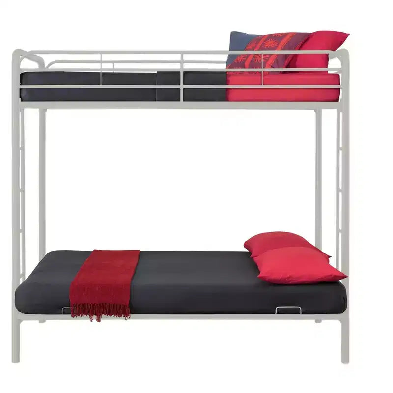 Letto a castello in metallo a due piazze sopra futon