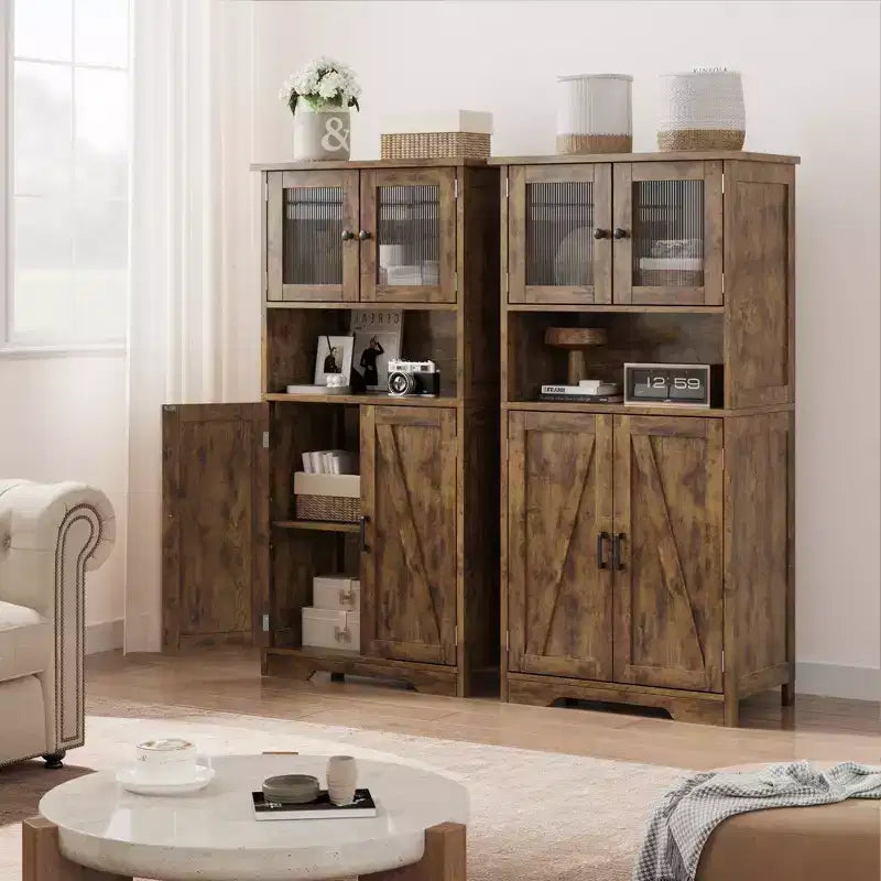 Credenza con ante in vetro Hutch, mobile dispensa alto 54" con ripiani regolabili per soggiorno