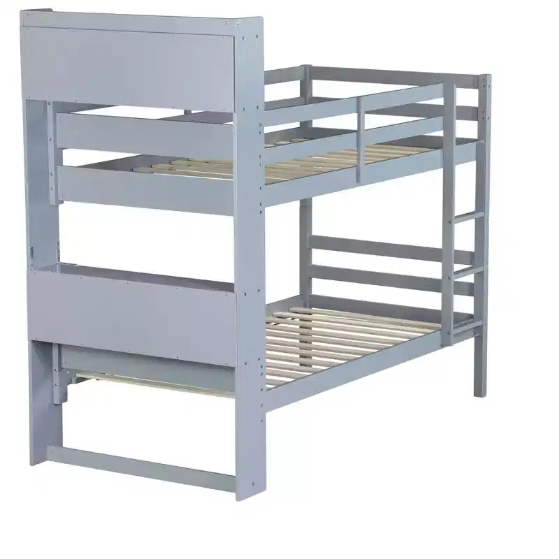 Letto a castello singolo su singolo con mensole portaoggetti, letto a castello per bambini 2 in 1 in legno di gomma con sponde di sicurezza e scaletta, letto singolo per la camera da letto