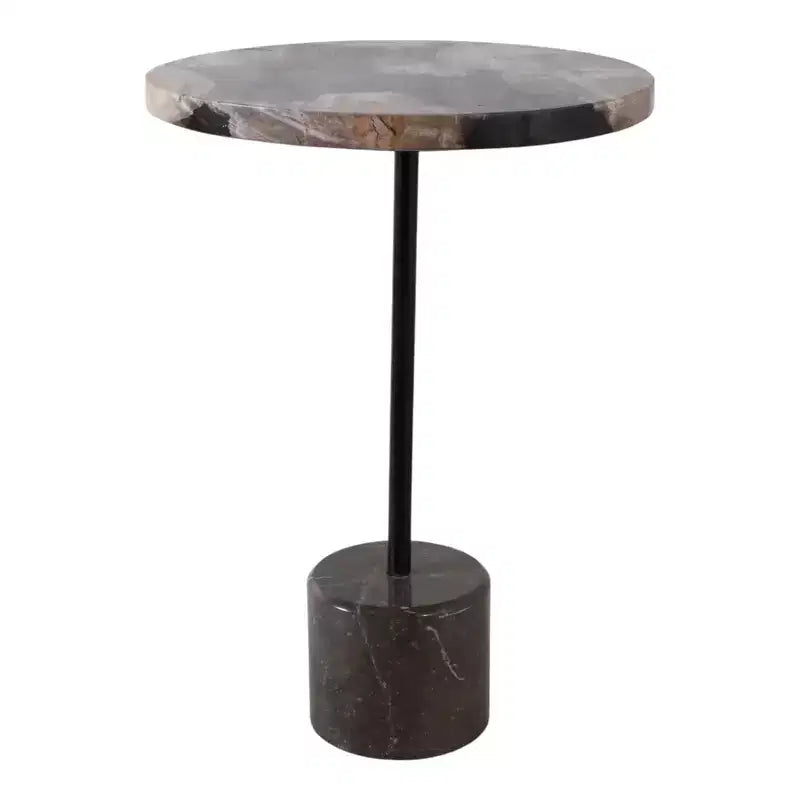 Tavolino con Piano Rotondo in Marmo e Base Decorativa - Pezzo d'Accento Moderno per Piccoli Spazi, Arredamento Camera e Arredamento Casa - 21, Nero e Marrone