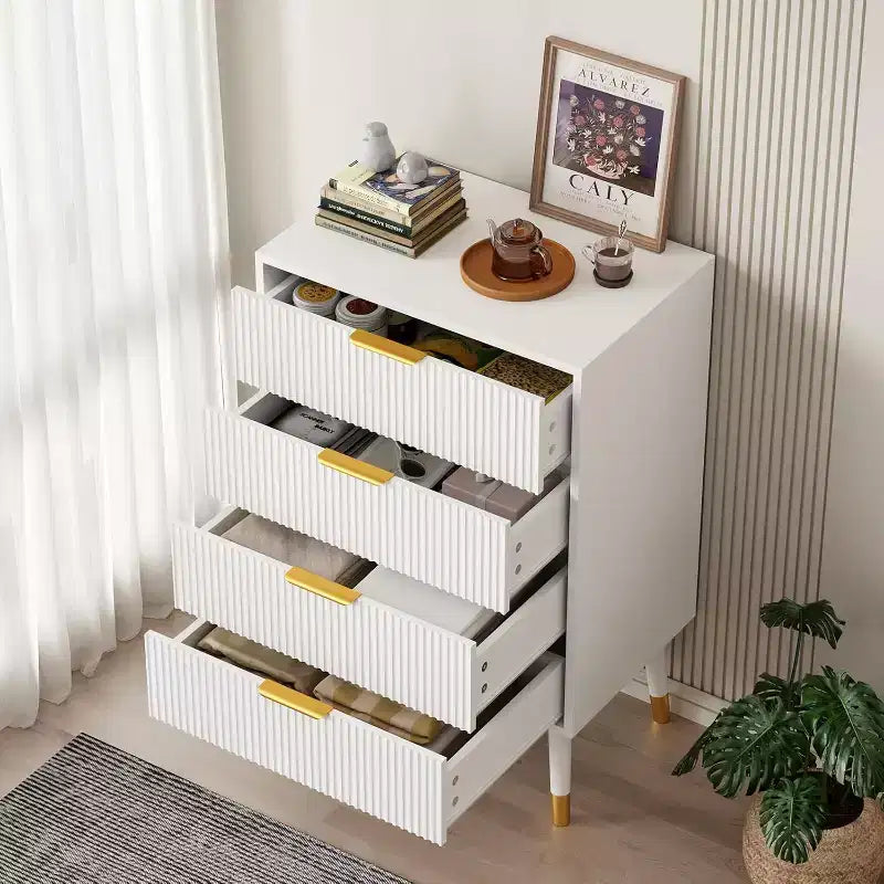 Cassettiera scanalata a 4 cassetti, mobile contenitore moderno in legno, comò da camera da letto, organizer 2 pz con spedizione in 2 scatole