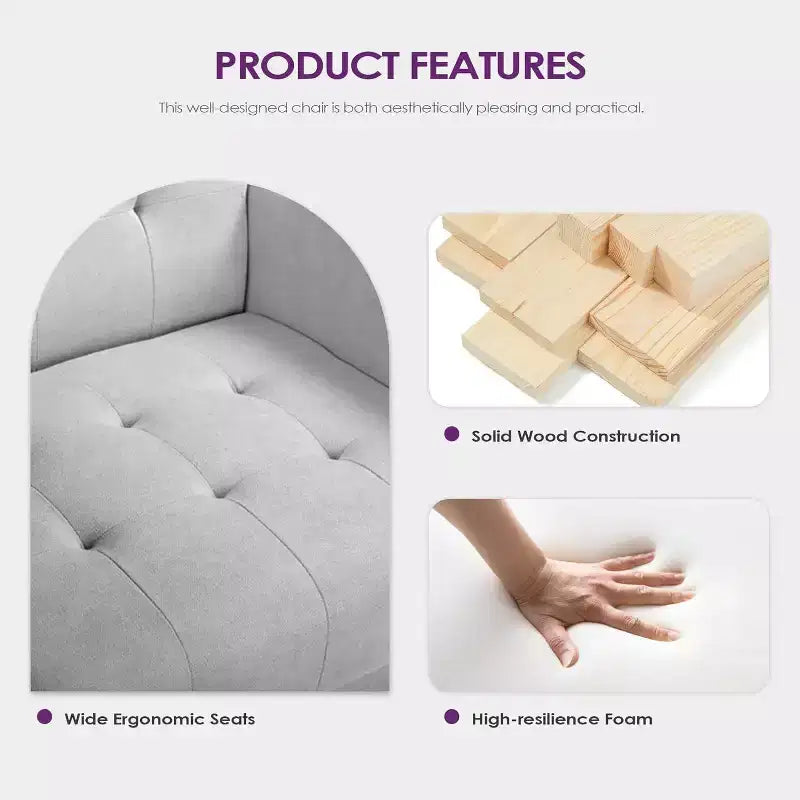 Divano letto a 3 posti, Divano moderno rivestito in lino, Set di 2 pezzi (Divanetto e Poltrona) con sedute profonde per soggiorno, Grigio chiaro