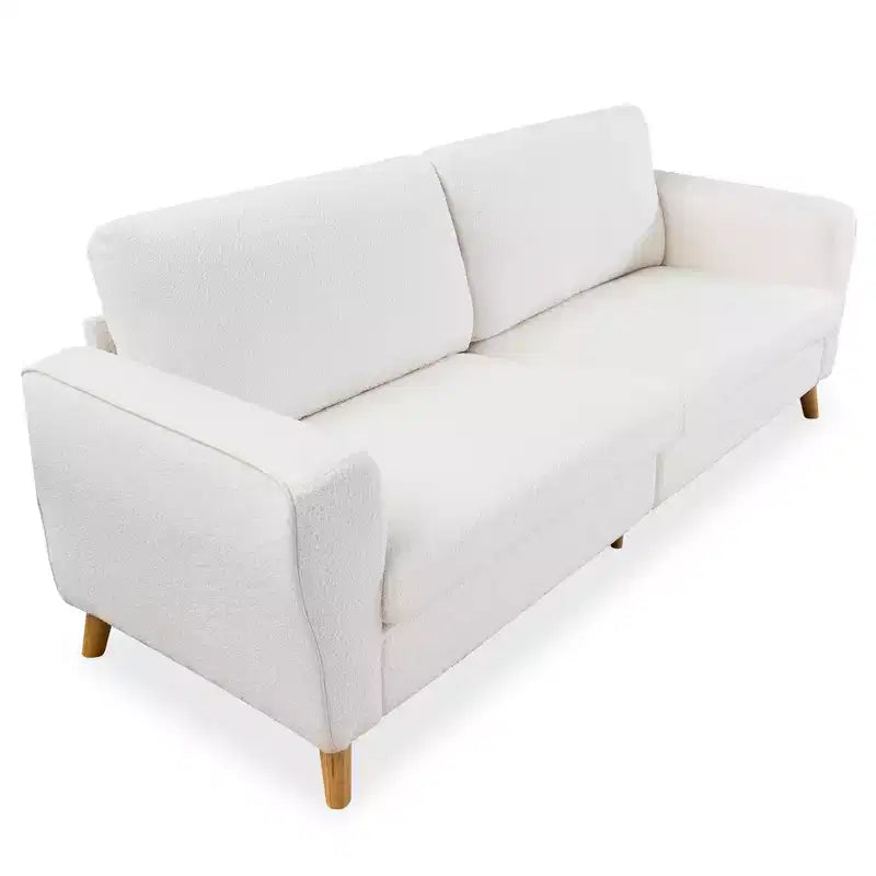 Divano moderno da 84 pollici, divano grande a 3 posti con braccioli aerodinamici, divanetto in bouclé con piedini in legno, divano comodo per soggiorno, appartamento, salotto