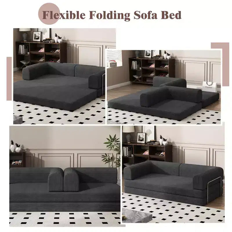 Divano Letto Trasformabile, Divano Letto in Tessuto Corduroy con Spugna ad Alta Densità, Divano Letto Modulare per Soggiorno Salotto Studio