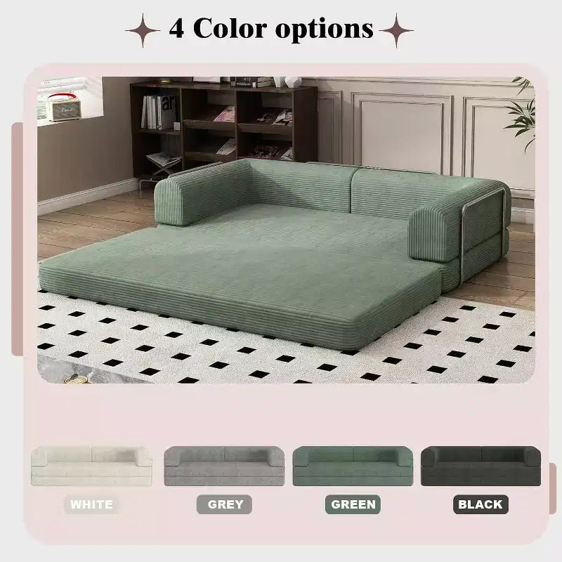 Divano Letto Trasformabile, Divano Letto in Tessuto Corduroy con Spugna ad Alta Densità, Divano Letto Modulare per Soggiorno Salotto Studio