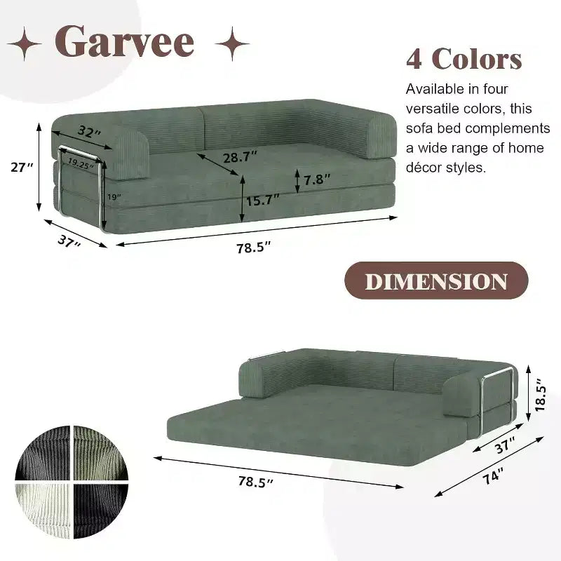 Divano Letto Trasformabile, Divano Letto in Tessuto Corduroy con Spugna ad Alta Densità, Divano Letto Modulare per Soggiorno Salotto Studio