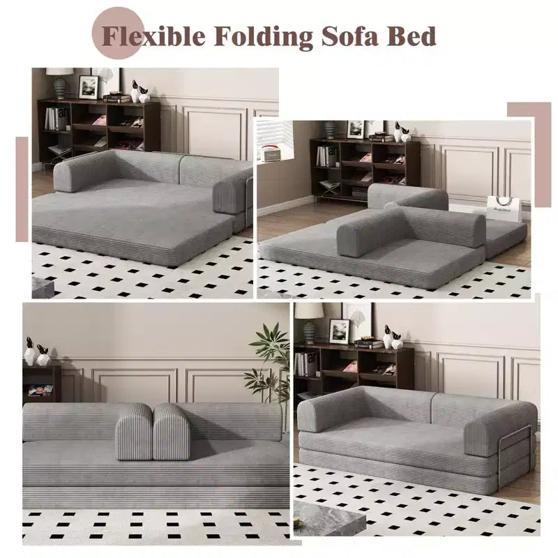 Divano Letto Trasformabile, Divano Letto in Tessuto Corduroy con Spugna ad Alta Densità, Divano Letto Modulare per Soggiorno Salotto Studio