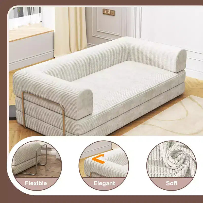 Divano Letto Trasformabile, Divano Letto in Tessuto Corduroy con Spugna ad Alta Densità, Divano Letto Modulare per Soggiorno Salotto Studio