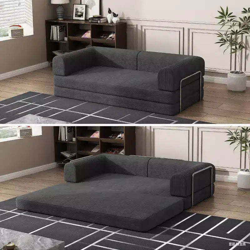 Divano Letto Trasformabile, Divano Letto in Tessuto Corduroy con Spugna ad Alta Densità, Divano Letto Modulare per Soggiorno Salotto Studio
