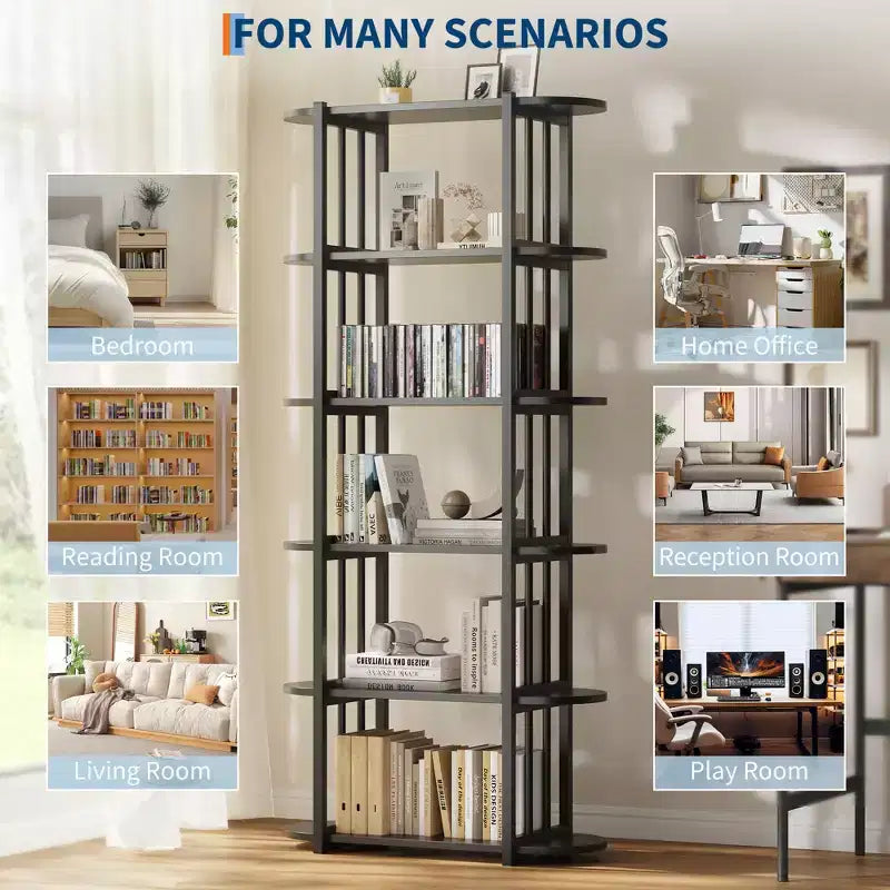 Libreria industriale a 6 ripiani - Scaffale alto 180 cm con struttura in metallo e ripiani in MDF, libreria autoportante per soggiorno, camera da letto, casa