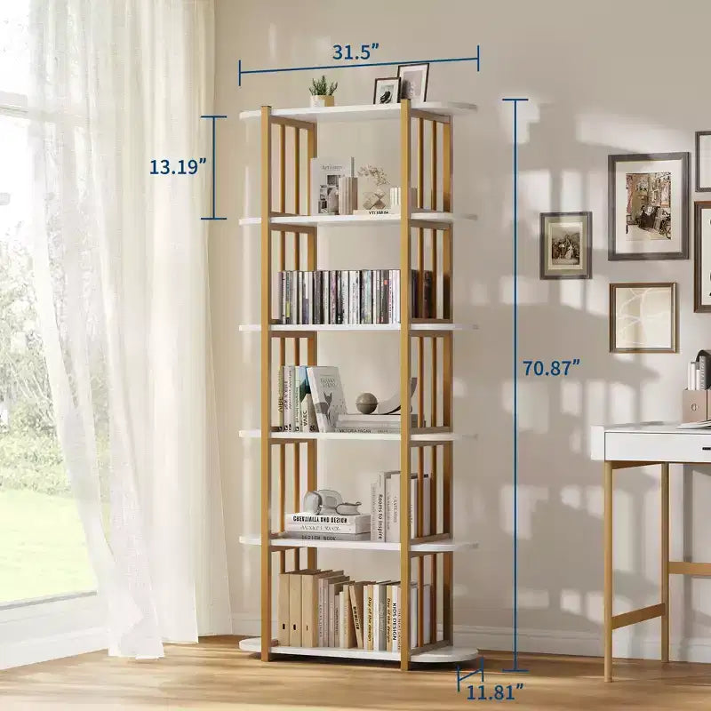 Libreria industriale a 6 ripiani - Scaffale alto 180 cm con struttura in metallo e ripiani in MDF, libreria autoportante per soggiorno, camera da letto, casa