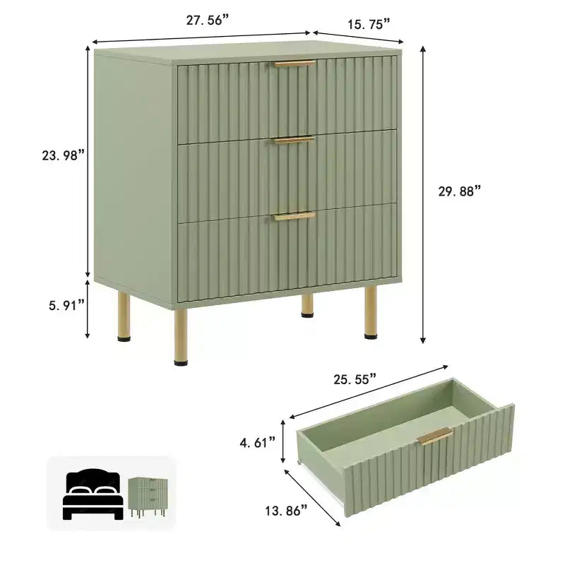 Comò a 3 cassetti per camera da letto, comodino moderno scanalato con cassetti profondi, cassettiera con piano largo, organizer in legno, tavolino