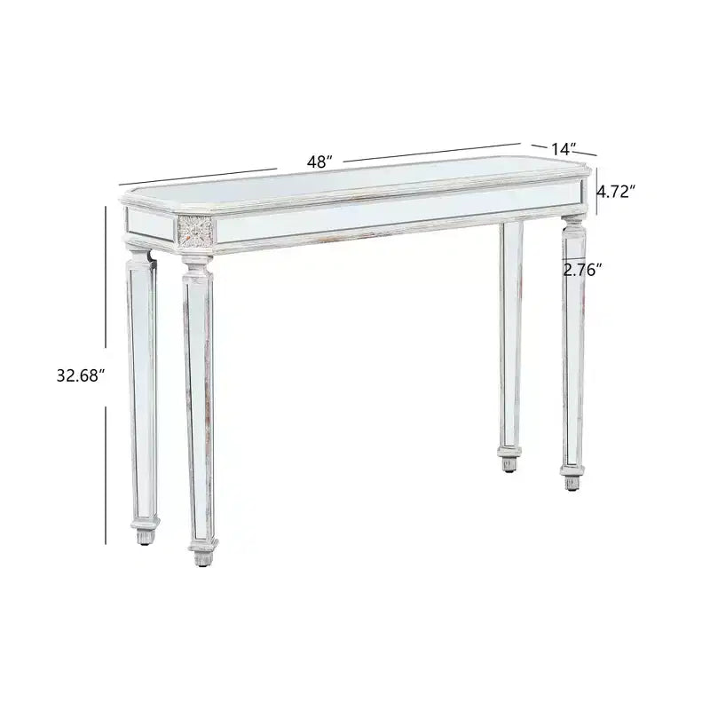 Tavolo consolle vintage da 48 pollici con intaglio a venatura del legno, Tavolo d'accento con superficie a specchio, Tavolo da ingresso per soggiorno, Ingresso