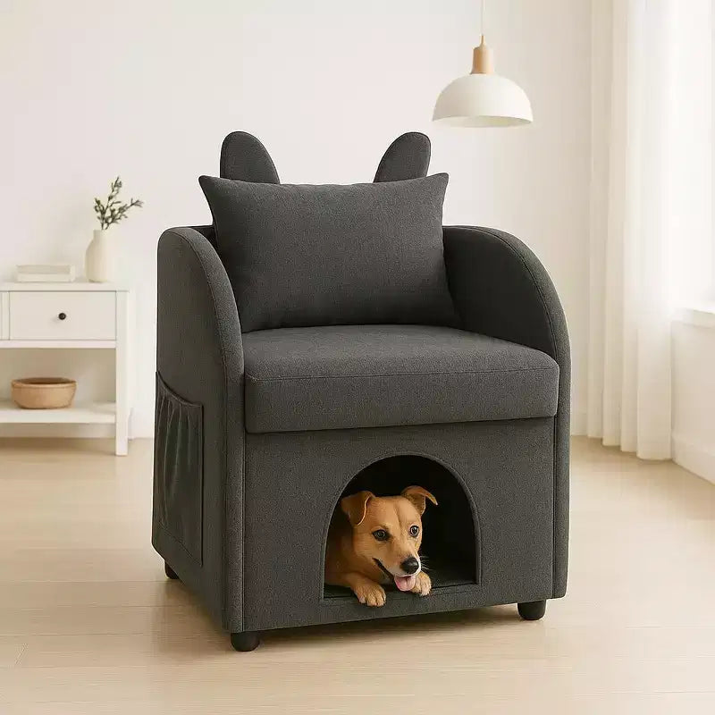 Semplice Poltrona con Orecchie da Coniglio, Cuccia Nascosta Integrata per Gatti e Cani, Poltrona Singola Pet-Friendly per Camera da Letto e Soggiorno