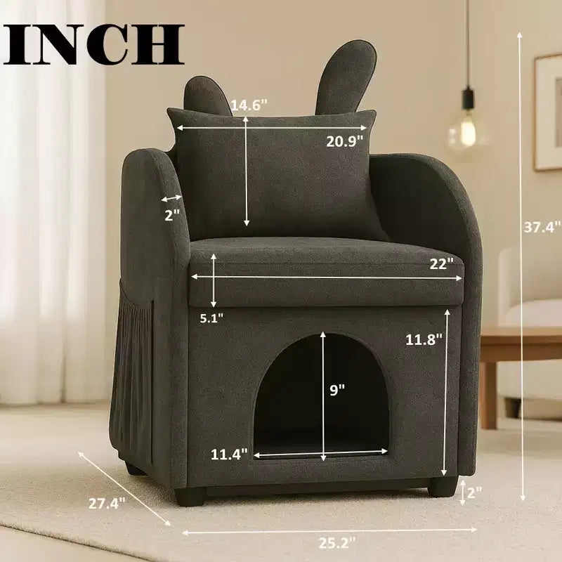 Semplice Poltrona con Orecchie da Coniglio, Cuccia Nascosta Integrata per Gatti e Cani, Poltrona Singola Pet-Friendly per Camera da Letto e Soggiorno