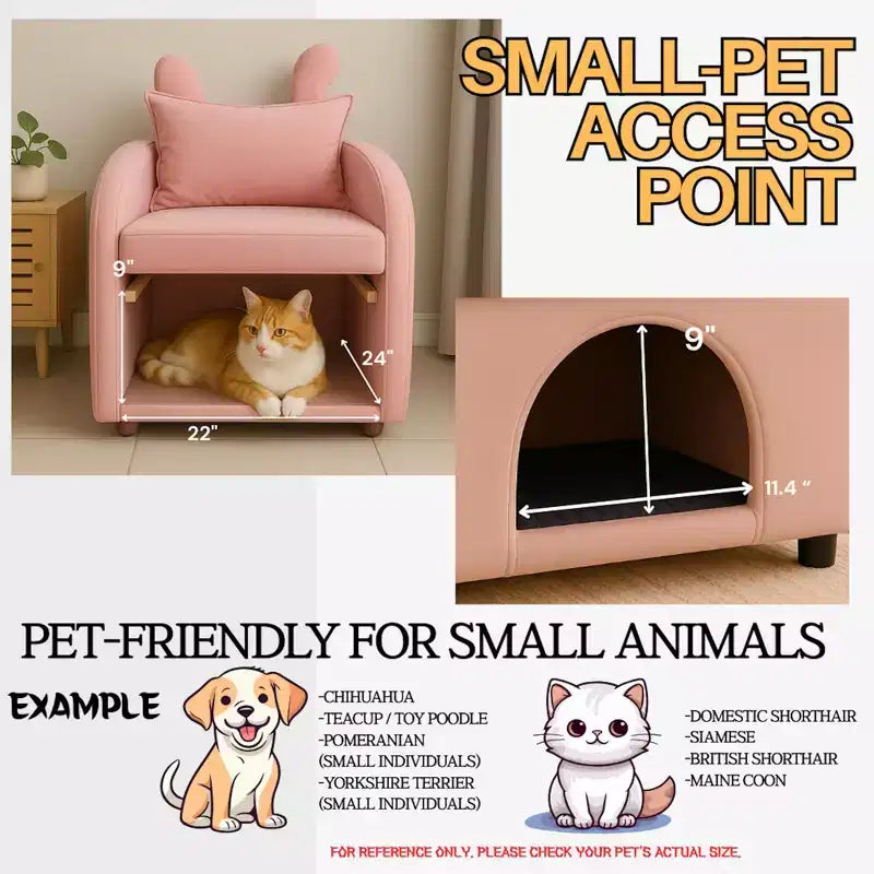 Semplice Poltrona con Orecchie da Coniglio, Cuccia Nascosta Integrata per Gatti e Cani, Poltrona Singola Pet-Friendly per Camera da Letto e Soggiorno