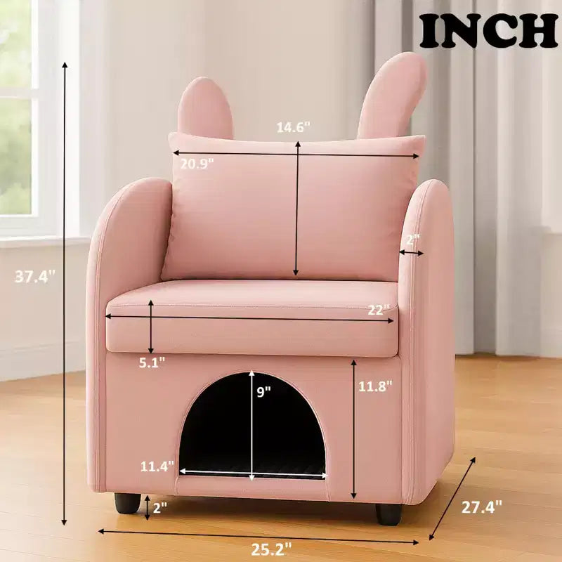 Semplice Poltrona con Orecchie da Coniglio, Cuccia Nascosta Integrata per Gatti e Cani, Poltrona Singola Pet-Friendly per Camera da Letto e Soggiorno