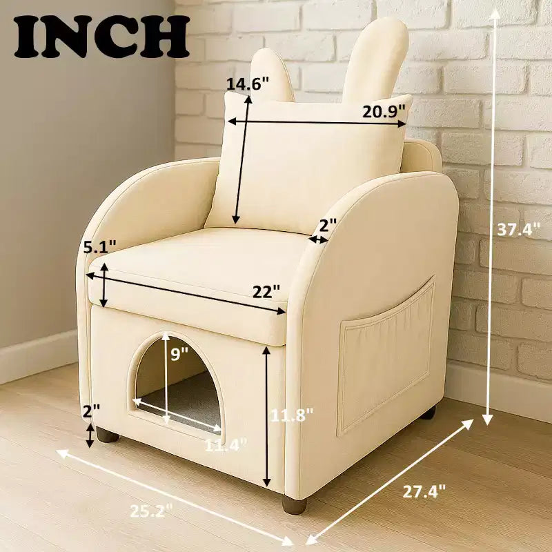 Semplice Poltrona con Orecchie da Coniglio, Cuccia Nascosta Integrata per Gatti e Cani, Poltrona Singola Pet-Friendly per Camera da Letto e Soggiorno