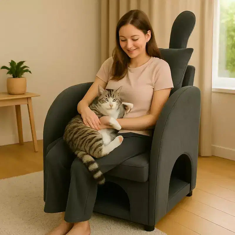 Semplice Poltrona con Orecchie da Coniglio, Cuccia Nascosta Integrata per Gatti e Cani, Poltrona Singola Pet-Friendly per Camera da Letto e Soggiorno
