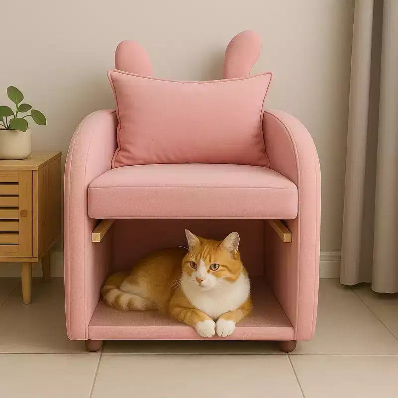 Semplice Poltrona con Orecchie da Coniglio, Cuccia Nascosta Integrata per Gatti e Cani, Poltrona Singola Pet-Friendly per Camera da Letto e Soggiorno