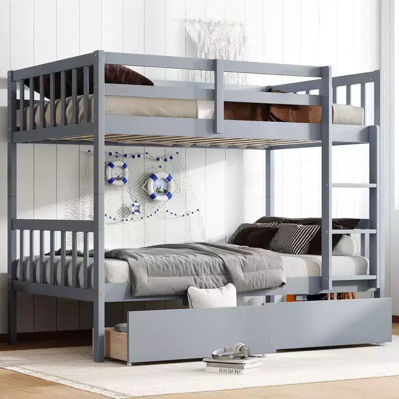 77.3IN Letto a Castello Doppio con 2 Cassetti Contenitore, Telaio Multifunzione Convertibile in 2 Letti Singoli per Camera da Letto, Cameretta, Grigio
