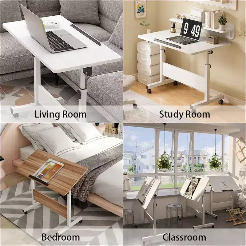 Scrivania Regolabile in Piedi (80x40cm, Altezza 65-87cm) Scrivania per Computer Mobile e Pieghevole con Ruote per Ufficio Domestico, Tavolo Portatile Rotolante