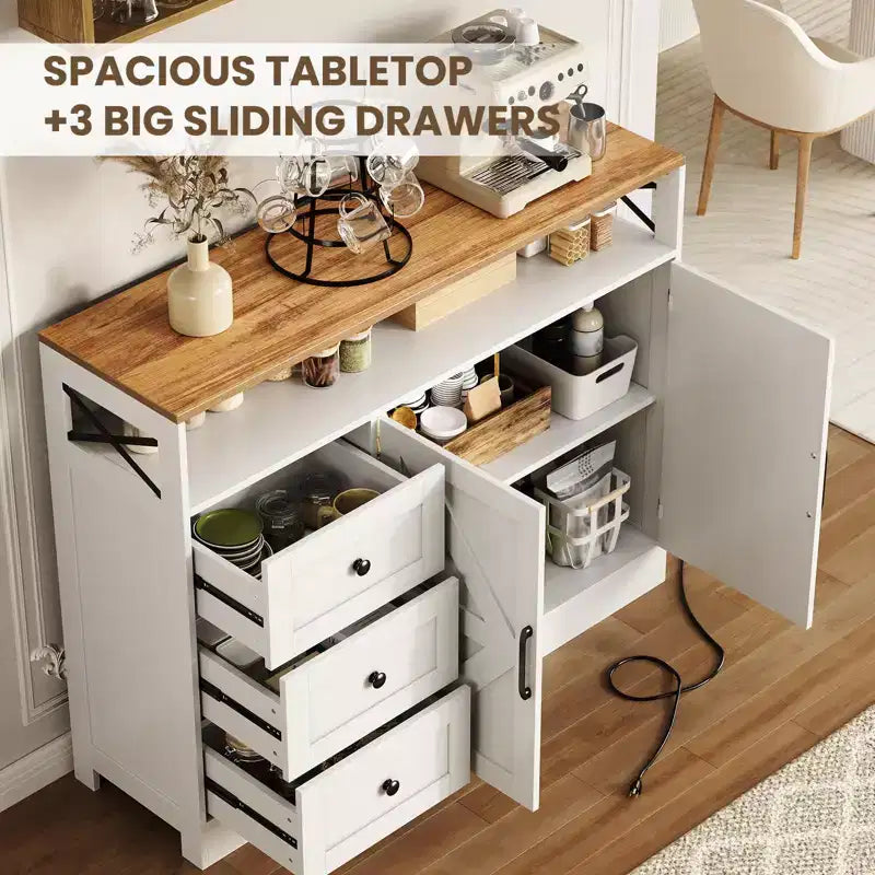 Mobile credenza da 47 pollici - Tavolino da caffè in legno con ante a chiusura ammortizzata e ripiano regolabile, armadietto dispensa da caffè per piccola cucina, monolocale