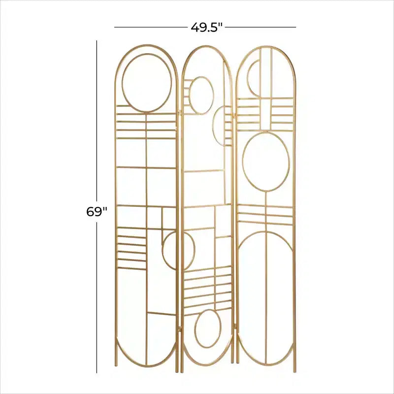 Divisorio Moderno in Metallo Oro - : Telaio in Ferro, Nessun Montaggio, Design a 3 Pannelli