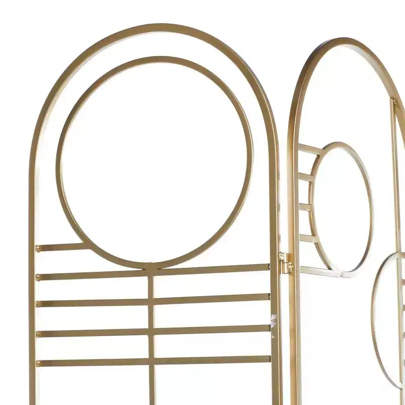 Divisorio Moderno in Metallo Oro - : Telaio in Ferro, Nessun Montaggio, Design a 3 Pannelli