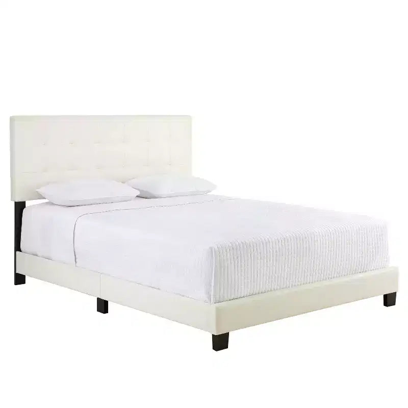 Letto con piattaforma in similpelle bianco