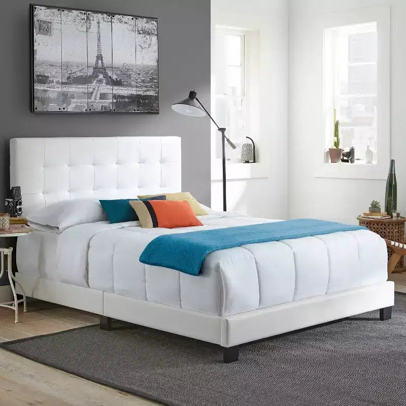 Letto con piattaforma in similpelle bianco