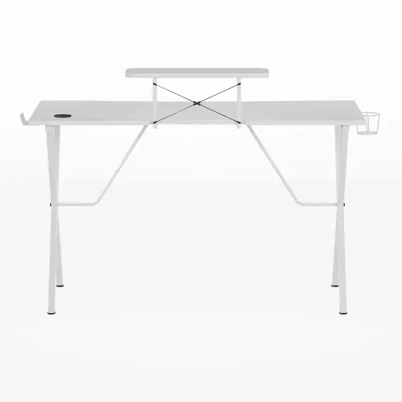 Scrivania da Gaming con Piano in Laminato e Telaio in Acciaio - Portabicchieri Rimovibile, Gancio per Cuffie e Supporto per Smartphone/Monitor